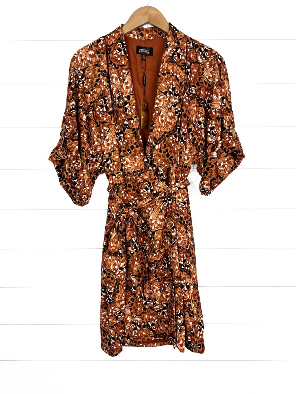 NWT Alexia Admor Butterfly Dress Rust Orange Dolman Sleeve Tie Waist 14 New